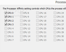 Showing the processor affinity panel in Process Explorer